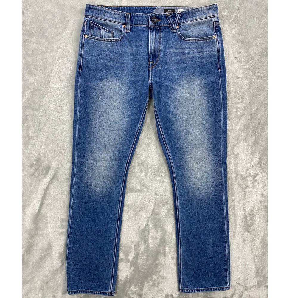 Volcom Vorta Slim Straight Jeans Mens 34 Blue Denim Skate Streetwear A1931501